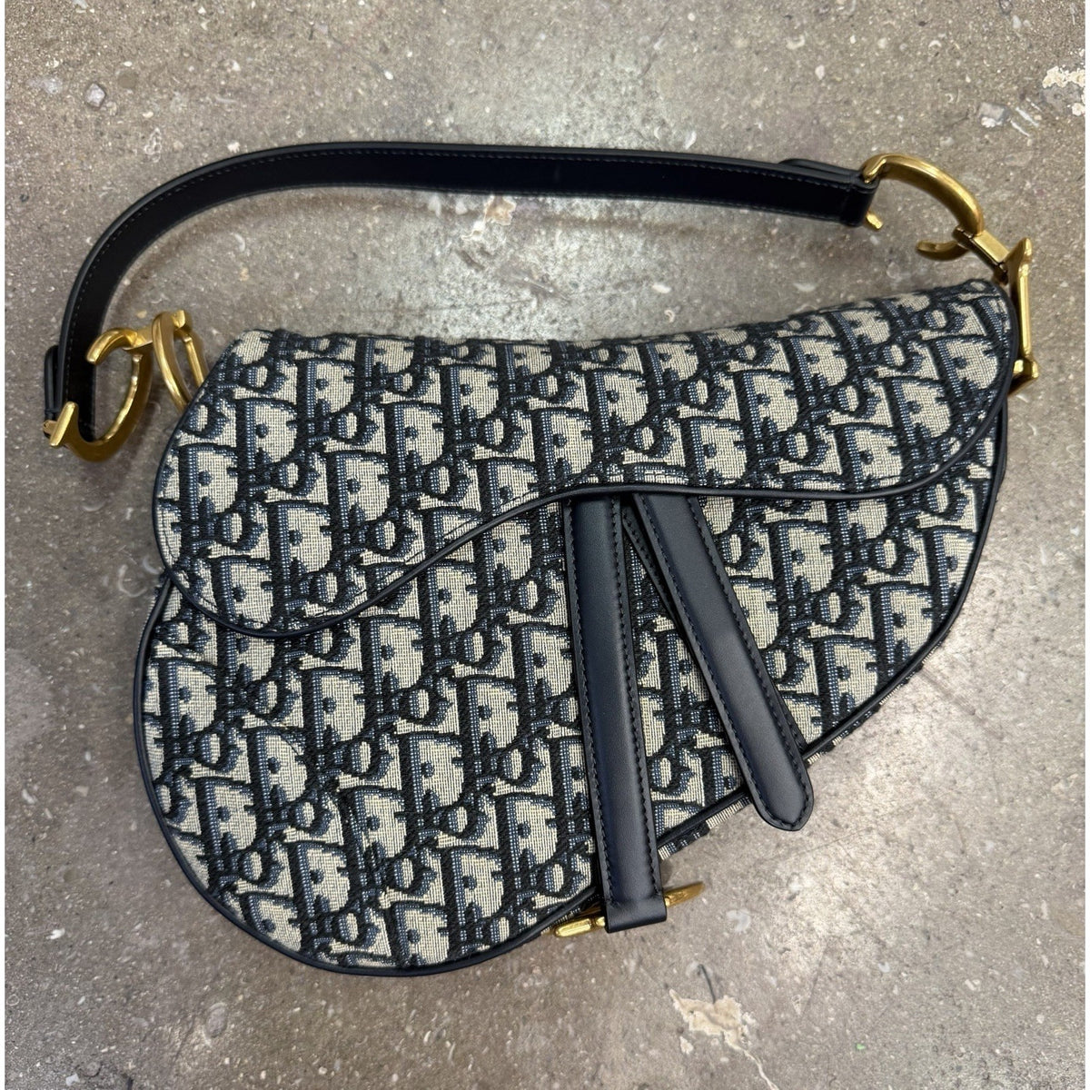 Christian Dior Saddle Bag Oblique Jacquard – Black/Beige – Gold Hardware
