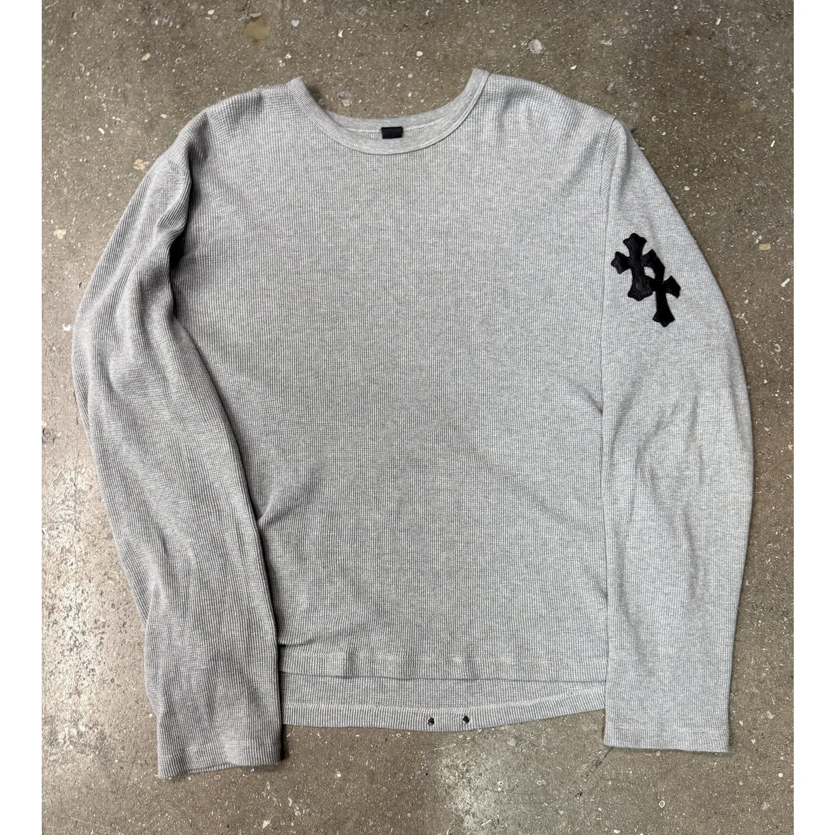 Chrome Hearts Leather Cross Patch Grey Waffle Longsleeve