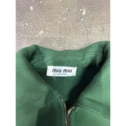 Miu Miu Green Logo Quarter Cotton Zip-Up