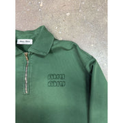 Miu Miu Green Logo Quarter Cotton Zip-Up