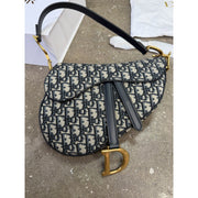 Christian Dior Saddle Bag Oblique Jacquard – Black/Beige – Gold Hardware
