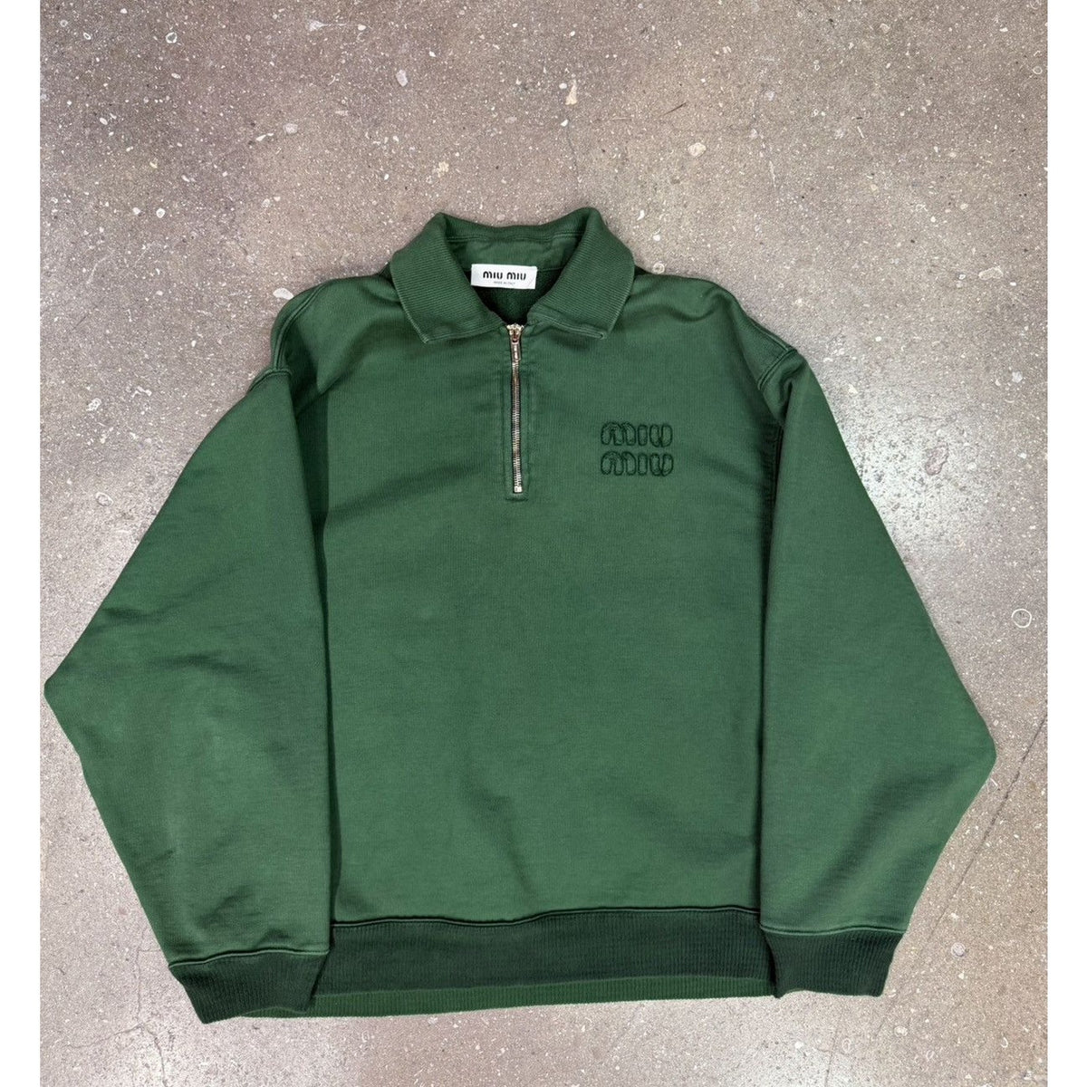 Miu Miu Green Logo Quarter Cotton Zip-Up