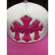 Chrome Hearts Pink Triple Cross Trucker Hat