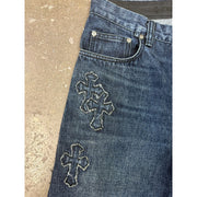 Chrome Hearts Blue Denim Cross Patch Jeans Size 32