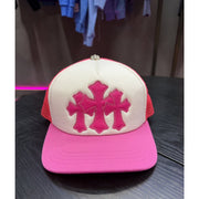 Chrome Hearts Pink Triple Cross Trucker Hat