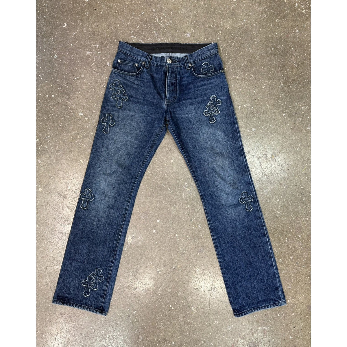 Chrome Hearts Blue Denim Cross Patch Jeans Size 32