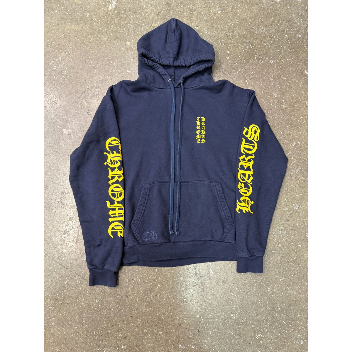 Chrome Hearts Script Logo Navy Yellow Hoodie