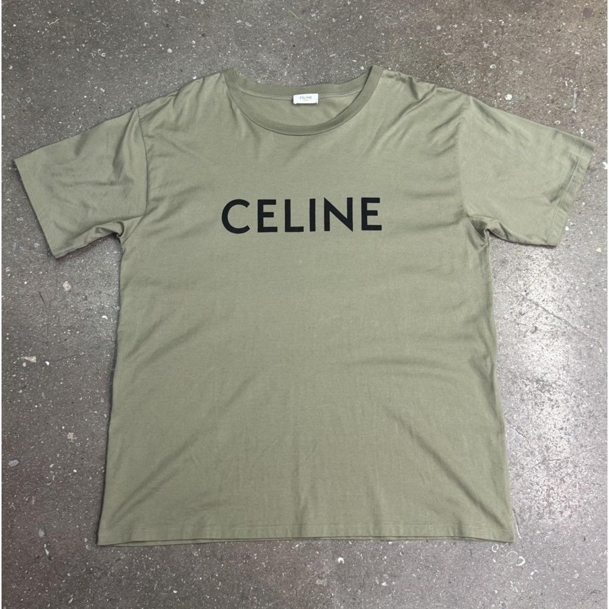 Celine Logo Sage Green Print T-Shirt