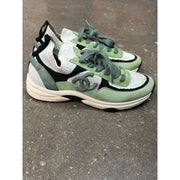 Chanel Green White Black Suede Knit CC Logo Trainers