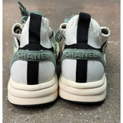Chanel Green White Black Suede Knit CC Logo Trainers
