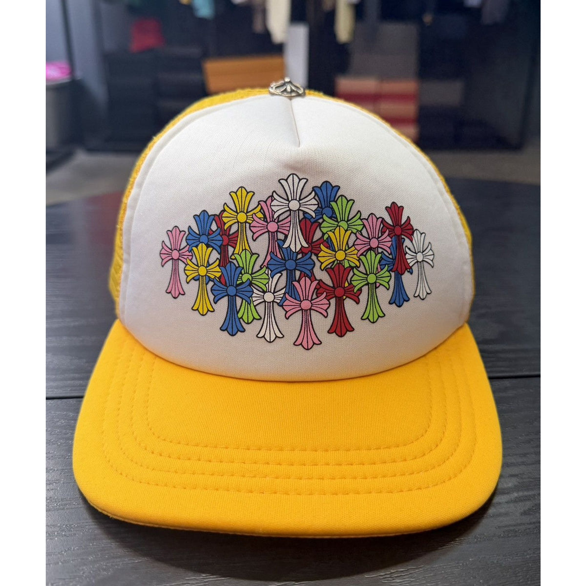 Chrome Hearts Multi Color Cross Yellow Trucker Hat
