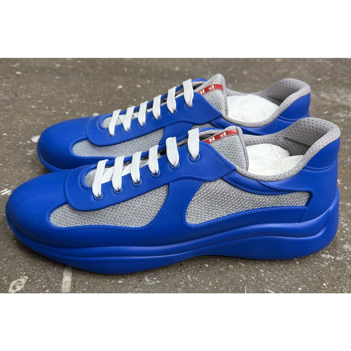 Prada Americas Cup Soft Rubber Blue Grey Sneakers