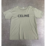 Celine Logo Print Sage Green T-Shirt